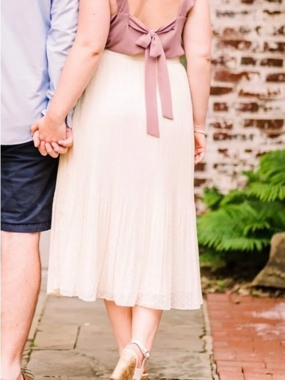 Lulu's Cream Pleated Midi Skirt with Dot Texture